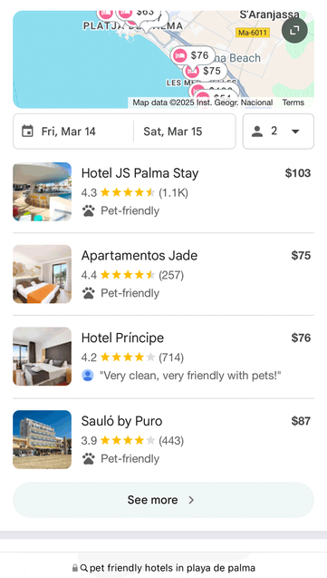 Google is testing quick view buttons on hotel/lodging  